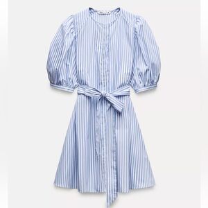 Zara Light Blue Striped Poplin Dress